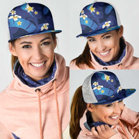 Teal Purple Banana Leaf Hawaii Mesh Trucker Cap Lau Maia Plumeria Tropical Summer Vibes