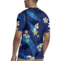 Teal Purple Banana Leaf Hawaii Rugby Jersey Lau Maia Plumeria Tropical Summer Vibes