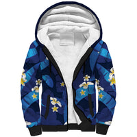 Teal Purple Banana Leaf Hawaii Sherpa Hoodie Lau Maia Plumeria Tropical Summer Vibes