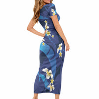Teal Purple Banana Leaf Hawaii Short Sleeve Bodycon Dress Lau Maia Plumeria Tropical Summer Vibes