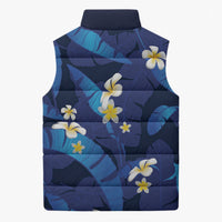 Teal Purple Banana Leaf Hawaii Sleeveless Puffer Jacket Lau Maia Plumeria Tropical Summer Vibes