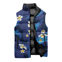 Teal Purple Banana Leaf Hawaii Sleeveless Puffer Jacket Lau Maia Plumeria Tropical Summer Vibes