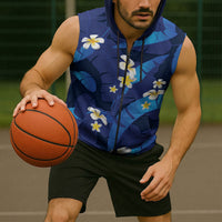 Teal Purple Banana Leaf Hawaii Sleeveless Zip Hoodie Lau Maia Plumeria Tropical Summer Vibes