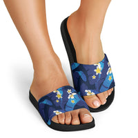 Teal Purple Banana Leaf Hawaii Slide Sandals Lau Maia Plumeria Tropical Summer Vibes