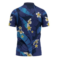 Teal Purple Banana Leaf Hawaii Zipper Polo Shirt Lau Maia Plumeria Tropical Summer Vibes