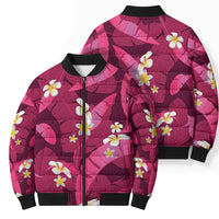Pink Banana Leaf Hawaii Bomber Puffer Jacket Lau Maia Plumeria Tropical Summer Vibes