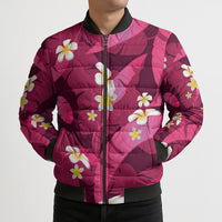 Pink Banana Leaf Hawaii Bomber Puffer Jacket Lau Maia Plumeria Tropical Summer Vibes