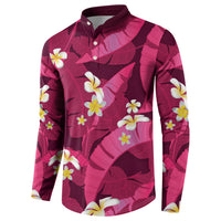Pink Banana Leaf Hawaii Button Sweatshirt Lau Maia Plumeria Tropical Summer Vibes