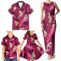 Pink Banana Leaf Hawaii Family Matching Tank Maxi Dress and Hawaiian Shirt Lau Maia Plumeria Tropical Summer Vibes