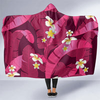 Pink Banana Leaf Hawaii Hooded Blanket Lau Maia Plumeria Tropical Summer Vibes