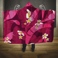 Pink Banana Leaf Hawaii Hooded Blanket Lau Maia Plumeria Tropical Summer Vibes