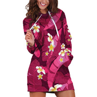 Pink Banana Leaf Hawaii Hoodie Dress Lau Maia Plumeria Tropical Summer Vibes