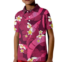 Pink Banana Leaf Hawaii Kid Polo Shirt Lau Maia Plumeria Tropical Summer Vibes