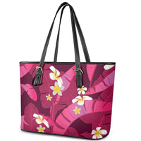 Pink Banana Leaf Hawaii Leather Tote Bag Lau Maia Plumeria Tropical Summer Vibes