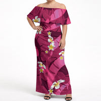 Pink Banana Leaf Hawaii Off Shoulder Maxi Dress Lau Maia Plumeria Tropical Summer Vibes