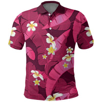 Pink Banana Leaf Hawaii Polo Shirt Lau Maia Plumeria Tropical Summer Vibes