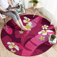 Pink Banana Leaf Hawaii Round Carpet Lau Maia Plumeria Tropical Summer Vibes