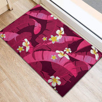 Pink Banana Leaf Hawaii Rubber Doormat Lau Maia Plumeria Tropical Summer Vibes