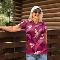 Pink Banana Leaf Hawaii Women Polo Shirt Lau Maia Plumeria Tropical Summer Vibes