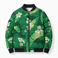 Green Banana Leaf Hawaii Bomber Puffer Jacket Lau Maia Plumeria Tropical Summer Vibes