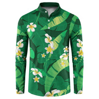 Green Banana Leaf Hawaii Button Sweatshirt Lau Maia Plumeria Tropical Summer Vibes