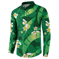 Green Banana Leaf Hawaii Button Sweatshirt Lau Maia Plumeria Tropical Summer Vibes