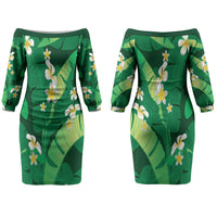 Green Banana Leaf Hawaii Couples Matching Off The Shoulder Long Sleeve Dress and Long Sleeve Button Shirt Lau Maia Plumeria Tropical Summer Vibes