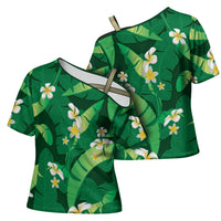 Green Banana Leaf Hawaii Cross Shoulder Shirt Lau Maia Plumeria Tropical Summer Vibes