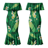 Green Banana Leaf Hawaii Family Matching Mermaid Dress and Hawaiian Shirt Lau Maia Plumeria Tropical Summer Vibes