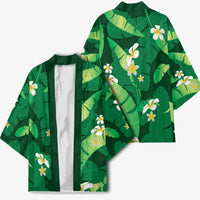 Green Banana Leaf Hawaii Kimono Lau Maia Plumeria Tropical Summer Vibes