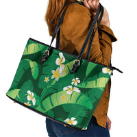 Green Banana Leaf Hawaii Leather Tote Bag Lau Maia Plumeria Tropical Summer Vibes