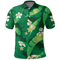 Green Banana Leaf Hawaii Polo Shirt Lau Maia Plumeria Tropical Summer Vibes