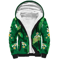 Green Banana Leaf Hawaii Sherpa Hoodie Lau Maia Plumeria Tropical Summer Vibes