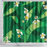 Green Banana Leaf Hawaii Shower Curtain Lau Maia Plumeria Tropical Summer Vibes