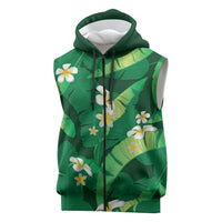 Green Banana Leaf Hawaii Sleeveless Zip Hoodie Lau Maia Plumeria Tropical Summer Vibes