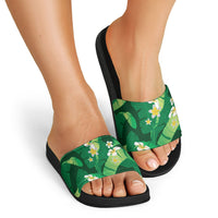 Green Banana Leaf Hawaii Slide Sandals Lau Maia Plumeria Tropical Summer Vibes
