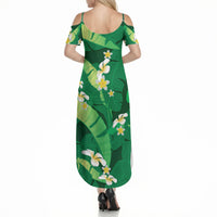 Green Banana Leaf Hawaii Summer Maxi Dress Lau Maia Plumeria Tropical Summer Vibes