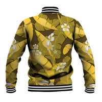 Yellow Banana Leaf Hawaii Baseball Jacket Lau Maia Plumeria Tropical Summer Vibes