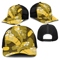 Yellow Banana Leaf Hawaii Baseball Net Cap Lau Maia Plumeria Tropical Summer Vibes