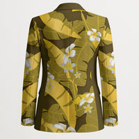 Yellow Banana Leaf Hawaii Blazer Lau Maia Plumeria Tropical Summer Vibes