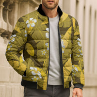 Yellow Banana Leaf Hawaii Bomber Puffer Jacket Lau Maia Plumeria Tropical Summer Vibes