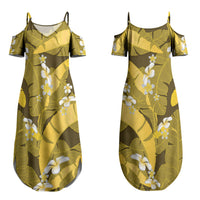 Yellow Banana Leaf Hawaii Couples Matching Summer Maxi Dress and Long Sleeve Button Shirt Lau Maia Plumeria Tropical Summer Vibes
