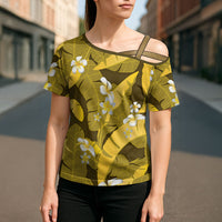 Yellow Banana Leaf Hawaii Cross Shoulder Shirt Lau Maia Plumeria Tropical Summer Vibes