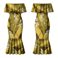 Yellow Banana Leaf Hawaii Family Matching Mermaid Dress and Hawaiian Shirt Lau Maia Plumeria Tropical Summer Vibes