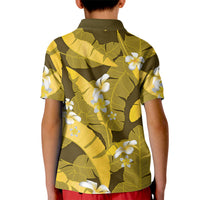 Yellow Banana Leaf Hawaii Kid Polo Shirt Lau Maia Plumeria Tropical Summer Vibes