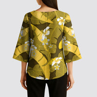 Yellow Banana Leaf Hawaii Kimono Sleeve Blouse Lau Maia Plumeria Tropical Summer Vibes