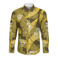 Yellow Banana Leaf Hawaii Long Sleeve Button Shirt Lau Maia Plumeria Tropical Summer Vibes