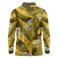 Yellow Banana Leaf Hawaii Long Sleeve Polo Shirt Lau Maia Plumeria Tropical Summer Vibes