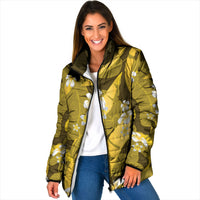 Yellow Banana Leaf Hawaii Padded Jacket Lau Maia Plumeria Tropical Summer Vibes