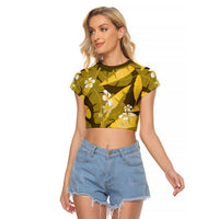 Yellow Banana Leaf Hawaii Raglan Cropped T Shirt Lau Maia Plumeria Tropical Summer Vibes